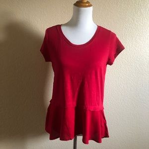 Style & Co Red Hi-Low Ruffle Tee Top Size PS New
